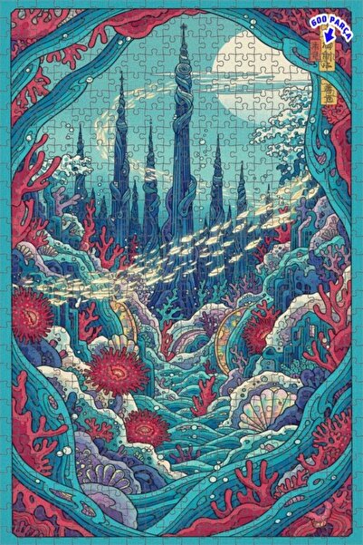 Teona Ahşap لغز خشبي مؤطر بطبقتين بمظهر لوحة زيتية لمدينة غامضة تحت البحر 600...