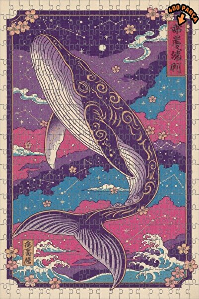 Teona Ahşap Büyük Balina Kozmik Yolculuk Çift Katlı Çerçeveli Ahşap Puzzle 40...