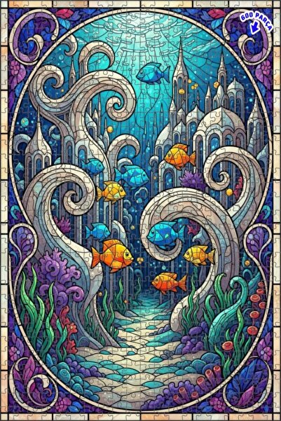 Teona Ahşap لغز خشبي بإطار ذو طابقين بمظهر فسيفساء زجاجي لقلعة تحت البحر 600 ...