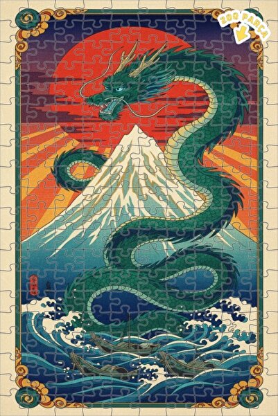 Teona Ahşap لغز خشبي على شكل التنين وجبال فوجي، لغز خشبي بإطار مزدوج الطبقات،...