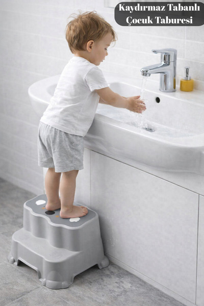 PONÇİK STORE Kaydırmaz Çocuk Taburesi Çift Basamaklı, Çocuk Banyo Lavabo Basa...