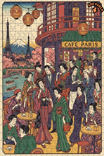 Teona Ahşap لوحة زيتية مستوحاة من الفن الياباني تصور مشهدًا في مقهى باريس، لو...