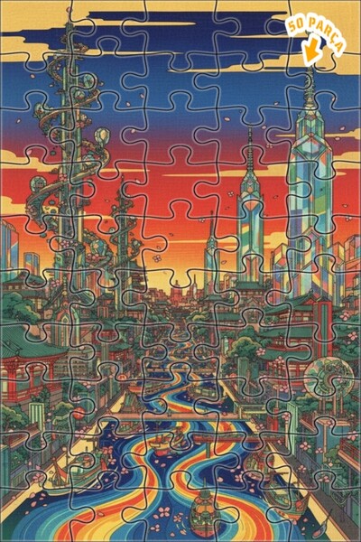 Teona Ahşap لغز خشبي بإطار ذو طابقين بمظهر لوحة زيتية لمنظر المدينة الخيالية ...