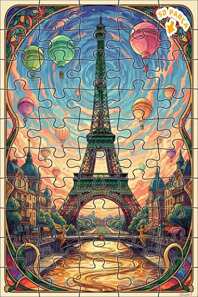 Teona Ahşap لوحة زيتية لبالونات الهواء الساخن باريس بطراز آرت نوفو، لغز خشبي ...