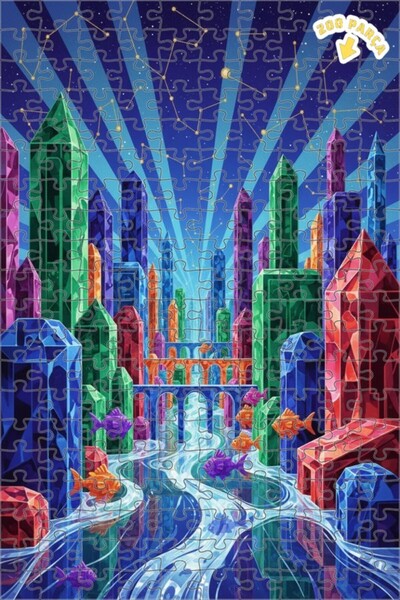 Teona Ahşap لوحة زيتية لرحلة أسماك المدينة الكريستالية، لغز خشبي بإطار مزدوج ...