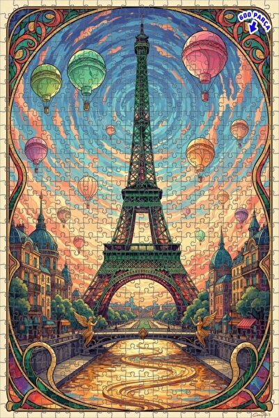 Teona Ahşap لوحة زيتية لبالونات الهواء الساخن بأسلوب آرت نوفو باريس، لغز خشبي...