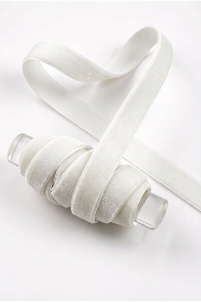 ZEYMERADE Kırık Beyaz Kadife Kurdele 1cm 5mt, Gelin, Damat, Bohça, Nişan, Çey...