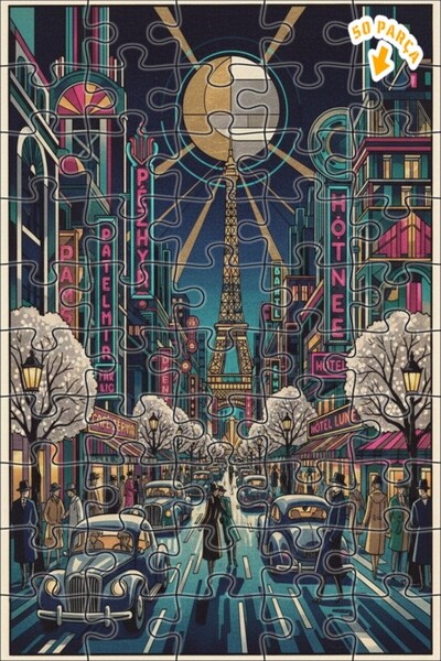 Teona Ahşap لغز خشبي بإطار ذو طابقين بمظهر لوحة زيتية على طراز آرت ديكو باريس...