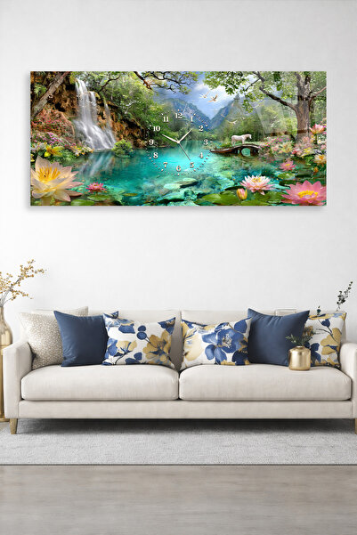 Olinpa KIRILMAZ CAM DUVAR SAATİ , HEM TABLO HEM SAAT DOĞA MANZARASI ŞELALE VE...