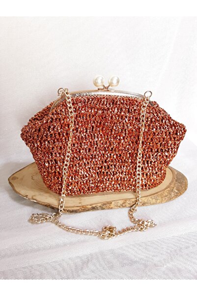 LALDİZAYN EL YAPIMI ÖRGÜ METALİK KAĞIT İP BURSLU OMUZ ÇANTASI