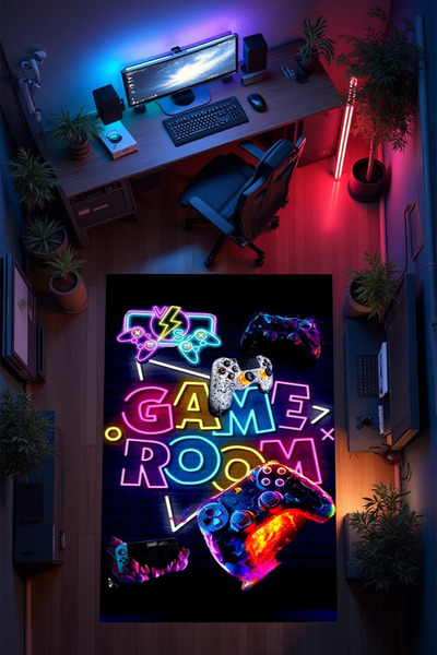 THEMODERNHANE Gamer Genç Odası Halısı Kaymaz Taban Makinede Yıkanabilir Gamin...