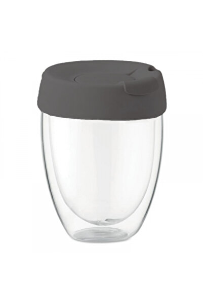 Tripy Double Layer Glass Cup with Gray Silicone Lid