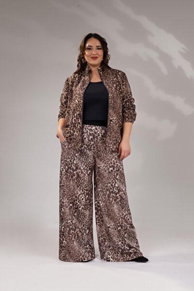 Roxxlen Γυναικείο Φούτερ Μεγάλου Μεγέθους σε Καφέ Λεοπάρ