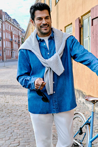 ALTINYILDIZ CLASSICS Чоловіча синя сорочка Comfort Fit з зручним кроєм, ґудзи...