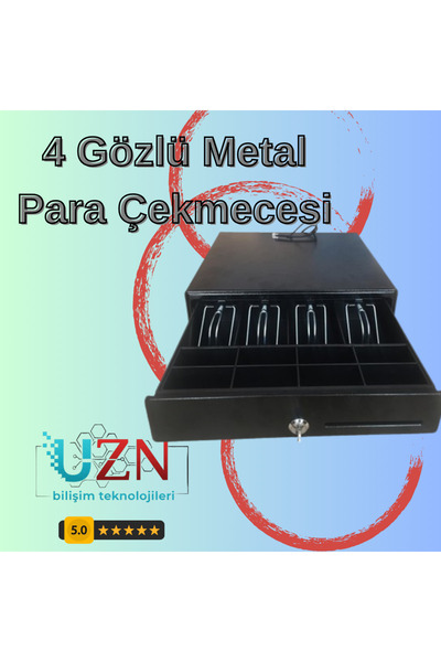 Marka 4 Gözlü Metal Para Çekmecesi - Dar Alanlar İçin Kompakt Market Kasası (...