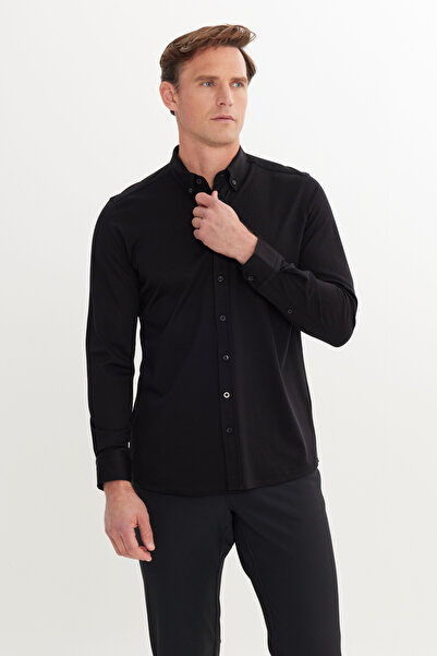 ALTINYILDIZ CLASSICS Чоловіча чорна сорочка зі 100% бавовни, в'язана, облягаю...