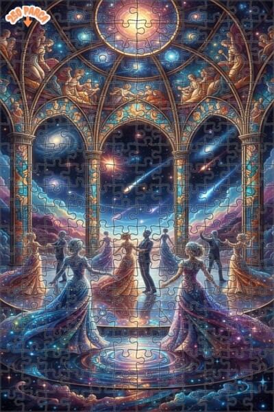 Teona Ahşap Galaksi Balosu Çift Katlı Çerçeveli Ahşap Puzzle 250 PARÇA 30x30