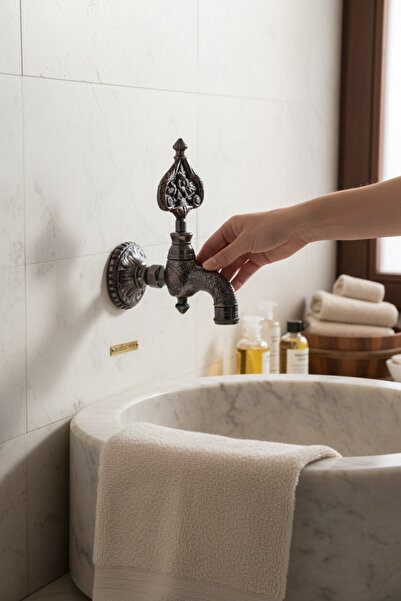 İSAOĞLU YAPI Black Ottoman Turkish Bath Faucet Heavy Model Patterned Brass Ma...