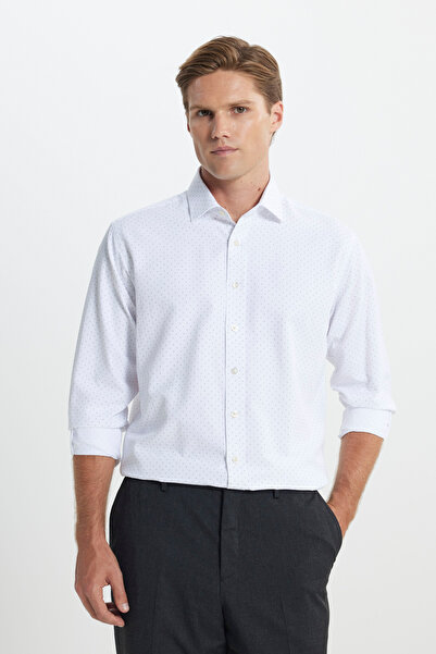 ALTINYILDIZ CLASSICS Men's White-Khaki Cotton Slim Fit Slim Fit Classic Colla...