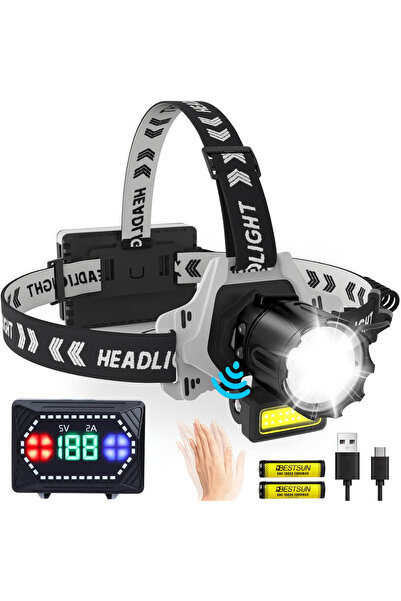 Dasbo Lanternă frontală LED LASER + COB cu 3 baterii incluse, senzor de mișca...