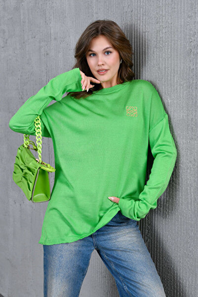 Park Karon Дамски бродиран пуловер с обло деколте и сезонна плетена материя 2...