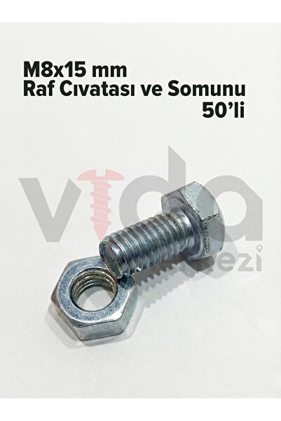 Şenzen Bağlantı Elemanları Raf Cıvatası ve Somunu M8x15 mm 50'li
