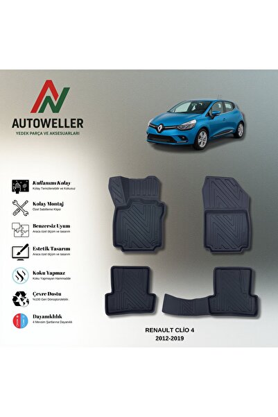 AutoWeller Renault Clio 4 2012-2019 Havuzlu 3D TPE Oto Paspas Takımı
