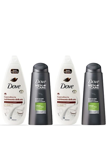 Dove Shampoo 400ML MEN CLEAN FRESH x2 + Pampering Shower Gel 700 ml x2