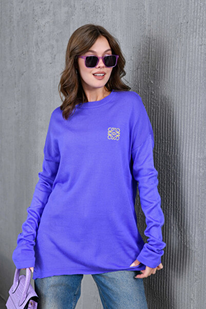 Park Karon Дамски бродиран пуловер с обло деколте и сезонна плетена материя 2...