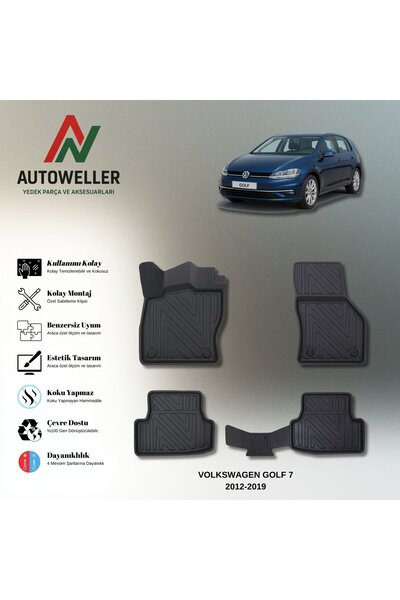 AutoWeller Volkswagen Golf 7 2012-2019 Havuzlu 3D TPE Oto Paspas Takımı