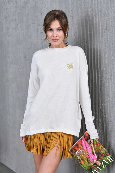 Park Karon Дамски бродиран пуловер с обло деколте и сезонна плетена материя 2...