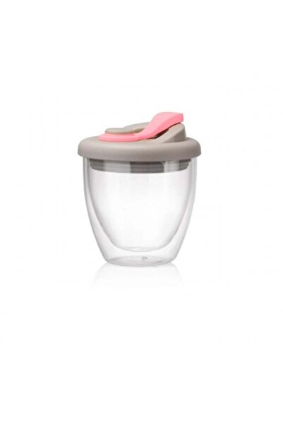 Tripy Transparent Double Layer Cup with Gray/Pink Plastic Lid 250ml