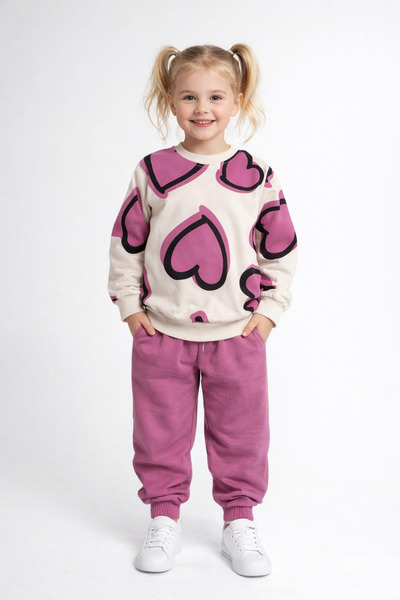 mb kids Kalp Printed Girl's Tracksuit Set