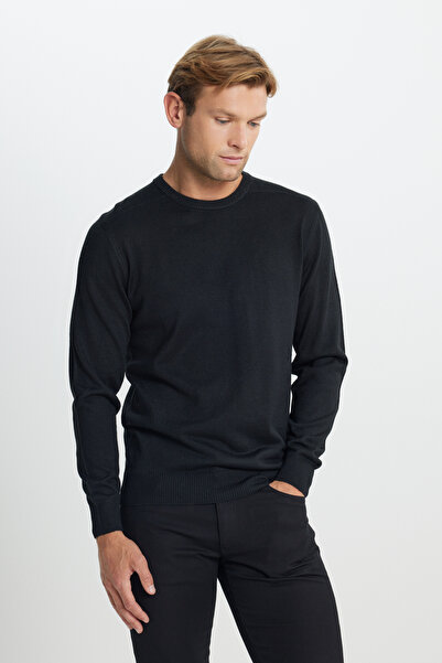 ALTINYILDIZ CLASSICS Men's Black Wool Warm Standard Fit Regular Cut Crew Neck...