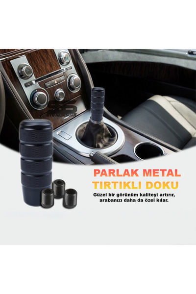 STS Oto Aksesuar Metal Vites Topuzu Tırtıklı Parlak Siyah | Alüminyum Çelik A...