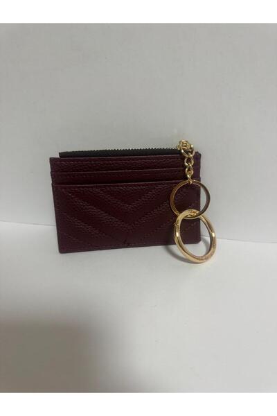 Lisinya Women's Zippered Card Holder Claret Red Side Wallet