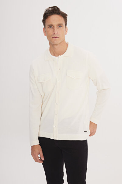 ALTINYILDIZ CLASSICS Men's Ecru Warm Wool Standard Fit Regular Cut Shirt Coll...