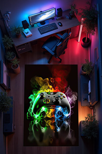 THEMODERNHANE Gamer Genç Odası Halısı Kaymaz Taban Makinede Yıkanabilir Gamin...