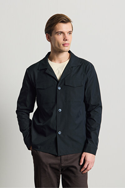 Danger سترة قميص رجالية بجيوب باللون الأزرق الداكن