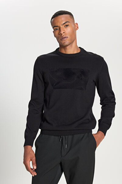 ALTINYILDIZ CLASSICS Men's Black 100% Cotton Standard Fit Regular Cut Crew Ne...