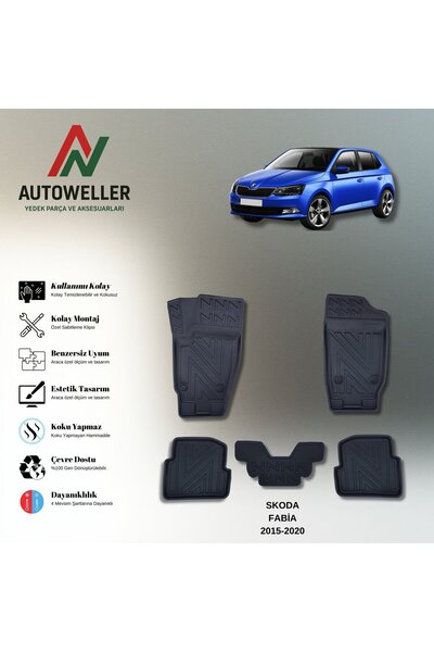 AutoWeller Skoda Fabia 2015-2020 Havuzlu 3D TPE Oto Paspas Takımı