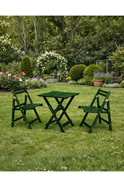 ALAÇAM MOBİLYA Sağlam Katlanır Ahşap Masa Sandalye Seti – Bahçe Balkon Takımı...