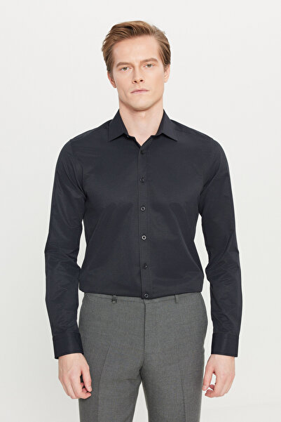 ALTINYILDIZ CLASSICS Men's Black Cotton Regular Fit Classic Collar Dobby Shirt