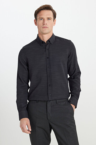 ALTINYILDIZ CLASSICS Men's Anthracite Cotton Slim Fit Slim Fit Buttoned Lapel...