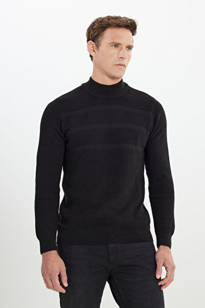 ALTINYILDIZ CLASSICS Men's Black Cotton Standard Fit Regular Cut Half Turtlen...