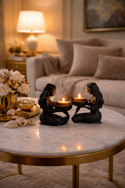 PRİNTELLA Deniz Kızı Biblo Mumluk 2'Lİ Seti – 2 Adet LED Mum Hediyeli Dekor S...