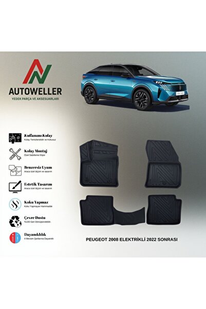 AutoWeller Peugeot e-2008 2022 Sonrası Havuzlu 3D TPE Oto Paspas Takımı