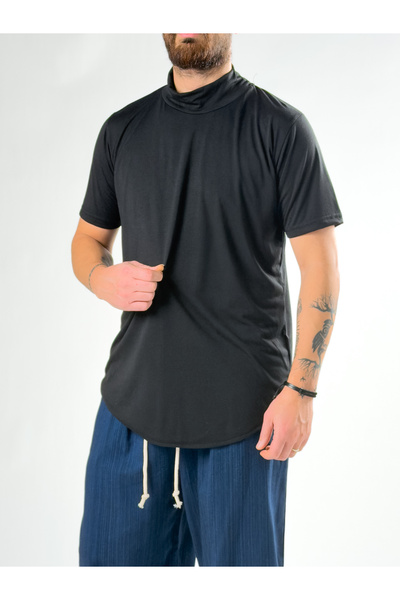 COCOPELLI Black High Neck Design Men's T-Shirt Coc2748