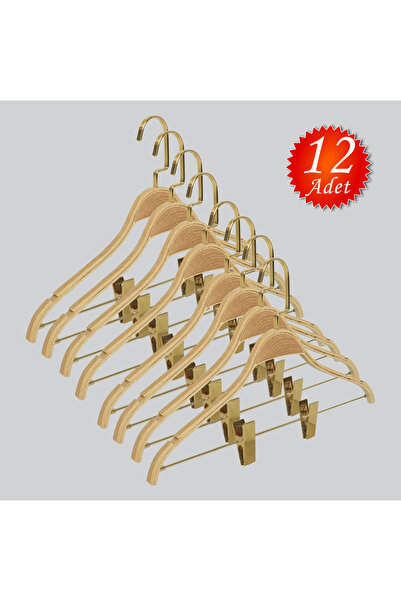 NYN Ahşap Mandallı Lama (GOLD Kancalı) Bluz Etek Askısı 12 Adet