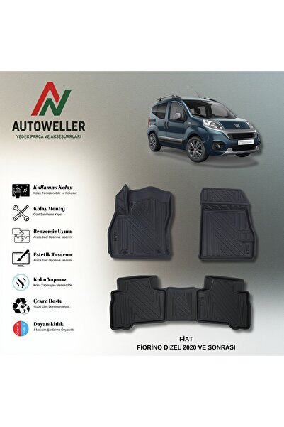 AutoWeller Fiat Fiorino Dizel 2020 Sonrası Havuzlu 3D TPE Oto Paspas Takımı